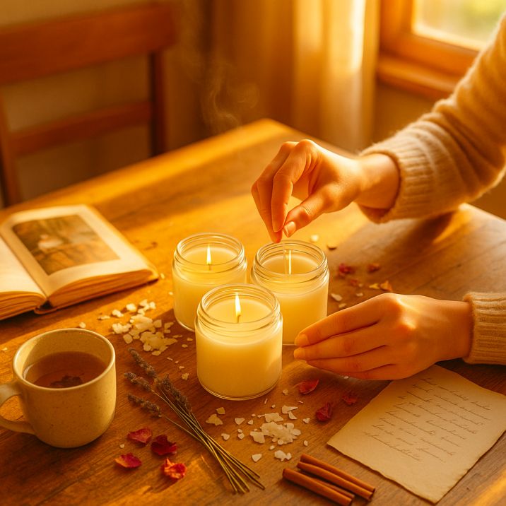 CAT Designs early home studio making hand-poured candles